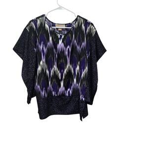 Michael Kors Mixed Print Blouse S/M Poncho Sleeve Boho Top